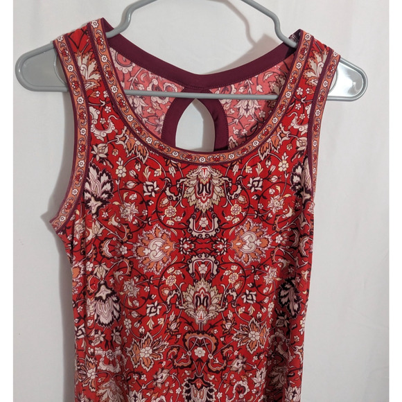 Max Studio Red Baroque Sleeveless Slinky Dress Small L1 Boho Summer Resort - Picture 2 of 7